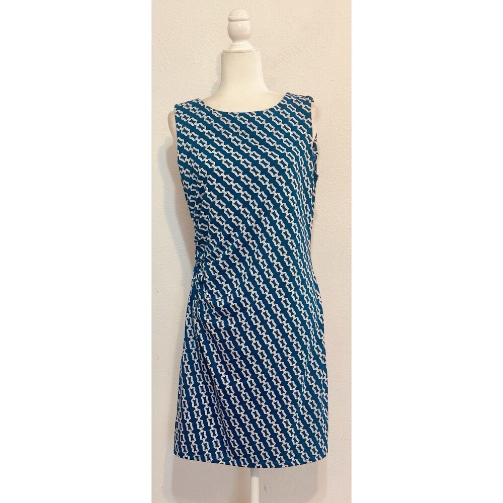 J. McLaughlin Size L Ruched Catalina Cloth Geometric Print Sheath Dress Feminine